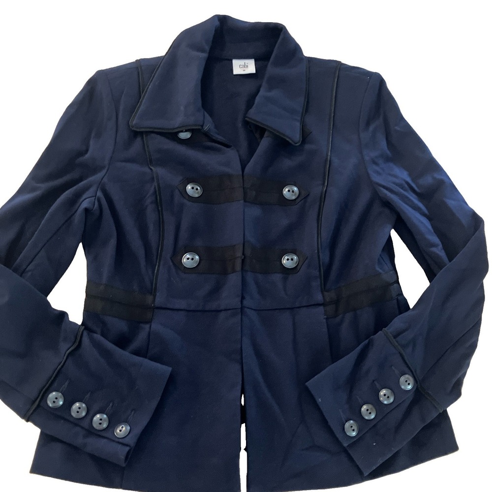 Cabi Womens Medium Jacket In The Band Navy Knit Military Blazer Style 3375
